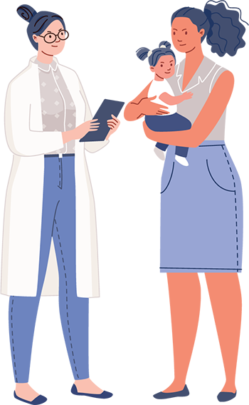 Baby and mother with nurse